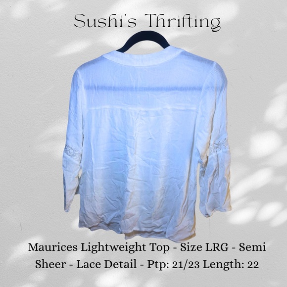 Maurices White Lace 3/4 Sleeve Blouse - Picture 3 of 6